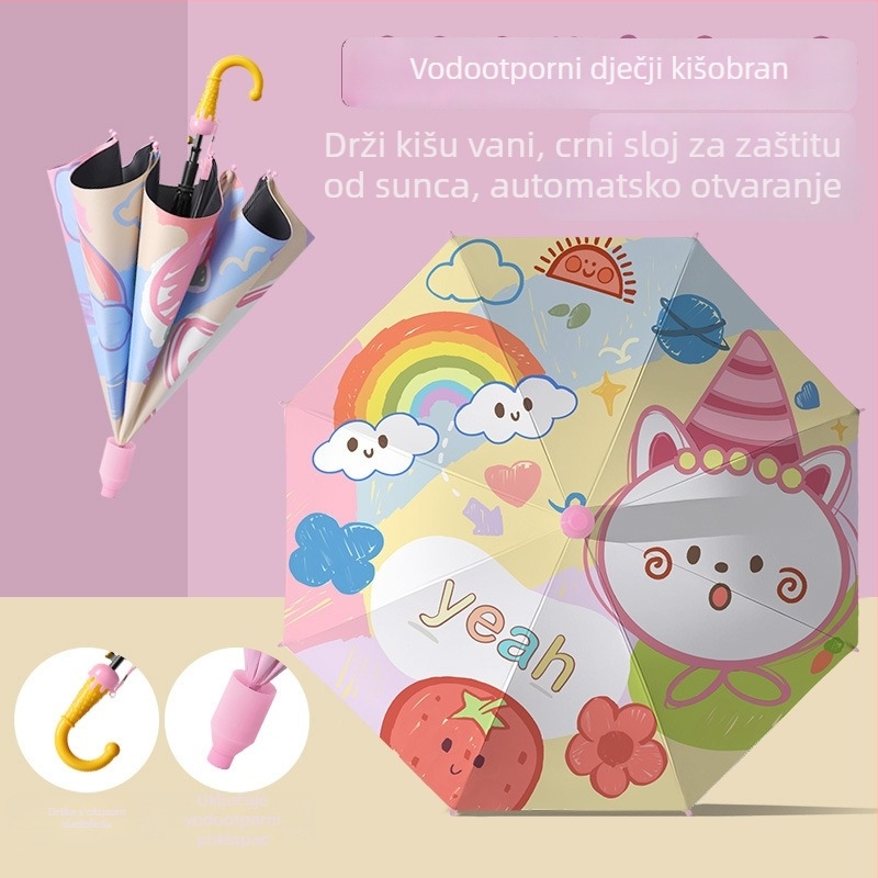 Dječji kišobran s automatskim otvaranjem, 8 željeznih rebara, platno 190T vinil, dizajn crtani, UV zaštita UPF 40+