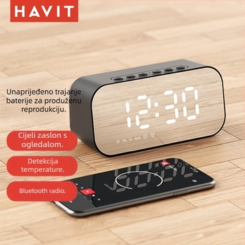 Havit M3 stolni alarmni zvučnik s oglednom završnom površinom (Bluetooth 5.0, 3W, ugrađena baterija 1200mAh, frekvencijski raspon 100Hz–20kHz, domet 10m)
