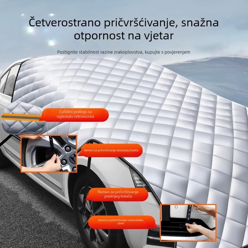 Pokrov za automobil, materijal aluminijska folija, instalacija polupokriva, univerzalna kompatibilnost, stil debeli minimalistički, težina 1,21 kg (Materijal: aluminijska folija; Instalacija: polupokriva; Univerzalna kompatibilnost)