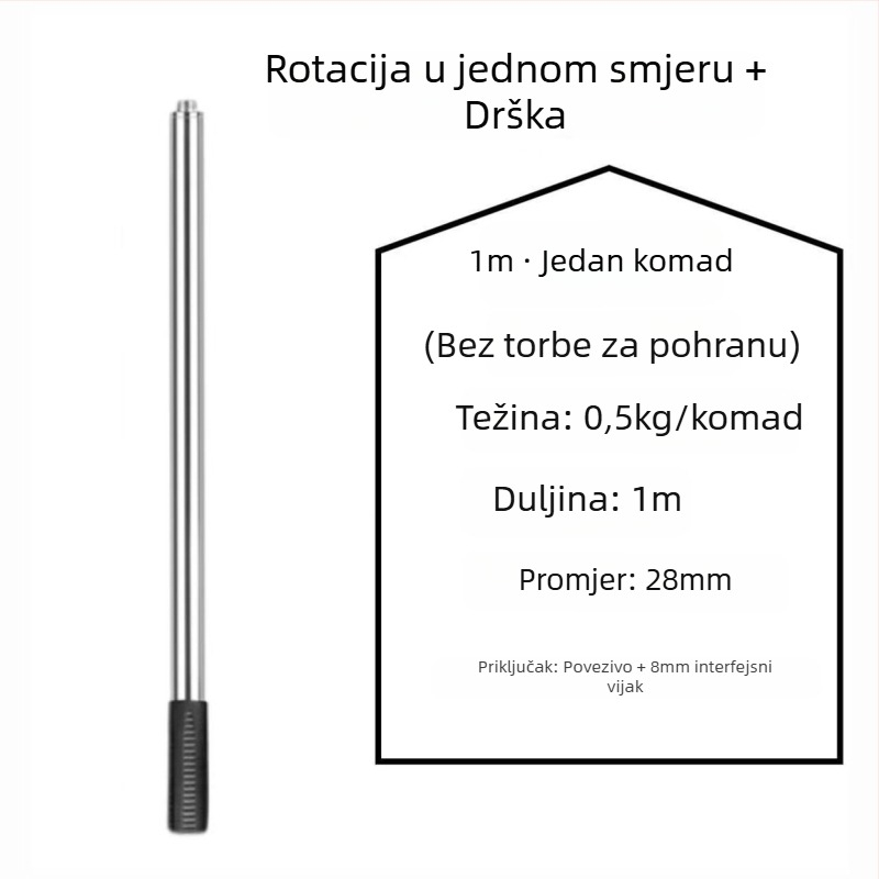 Nehrđajući čelik – višesekcijski spojni štap za branje voća, težina 0,5 kg, neproširiv