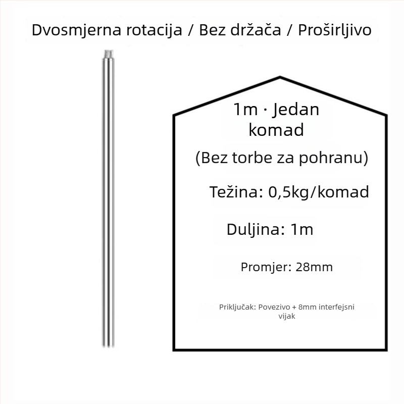 Nehrđajući čelik – višesekcijski spojni štap za branje voća, težina 0,5 kg, neproširiv