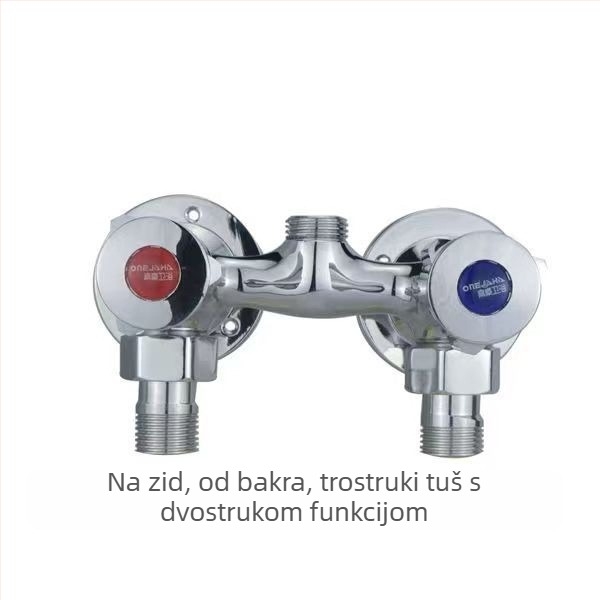 Tuš miješalica od cijelog bakra, dvostruko upravljanje, zidna ugradnja, model 100022, moderni minimalistički stil