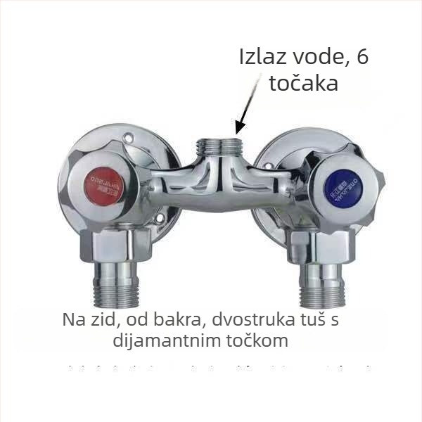 Tuš miješalica od cijelog bakra, dvostruko upravljanje, zidna ugradnja, model 100022, moderni minimalistički stil