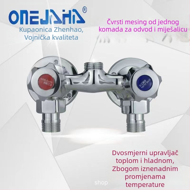 Tuš miješalica od cijelog bakra, dvostruko upravljanje, zidna ugradnja, model 100022, moderni minimalistički stil