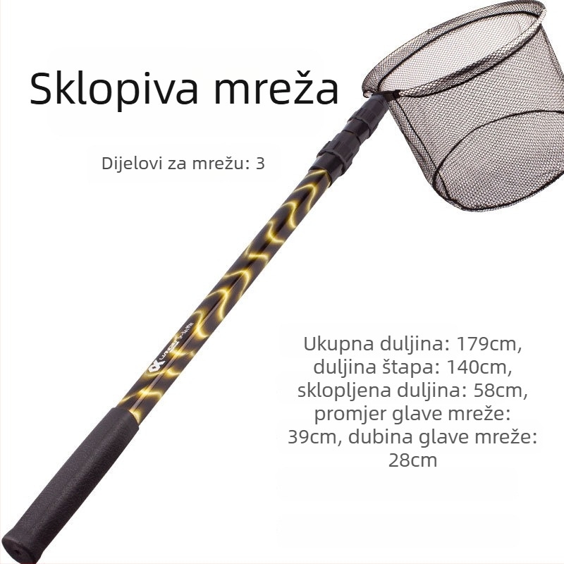 Teleskopska ribarska mreža od aluminijske legure s trokutastim aluminijskim prstenom — Materijal: aluminijska legura; Teleskopska: Da; Marka: Consecutive Ball