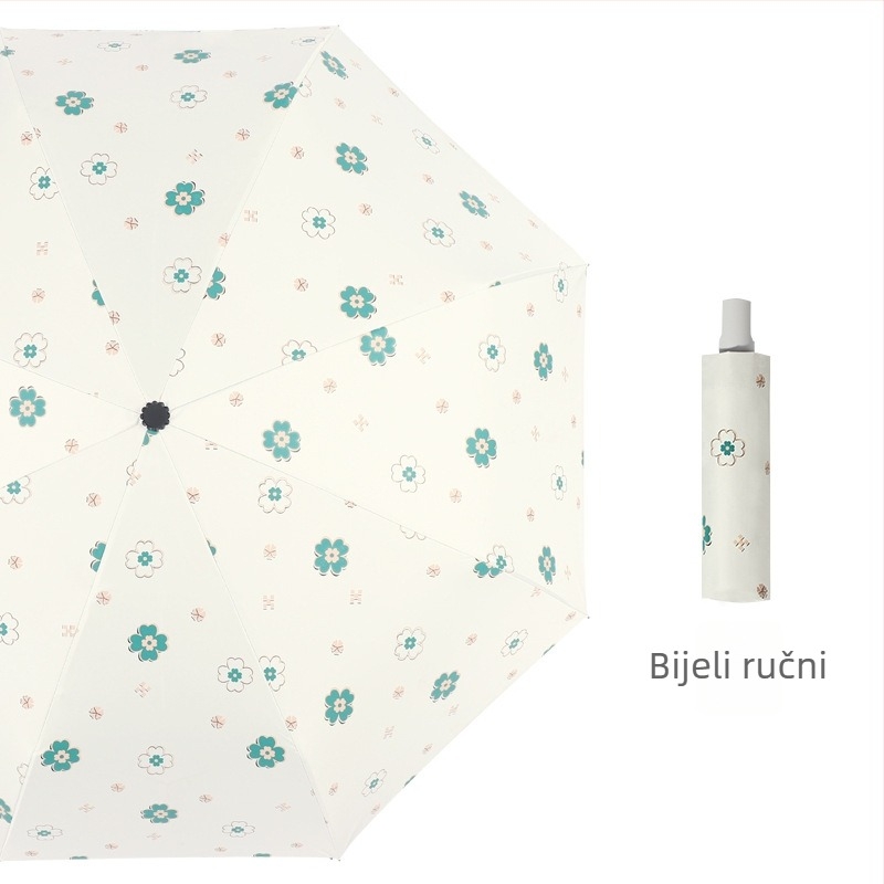Trodijelni automatski kišobran s 8 rebara od vlakana, željezni oslonac, plastična drška, ispis logotipa, UPF > 40, težina 310 g