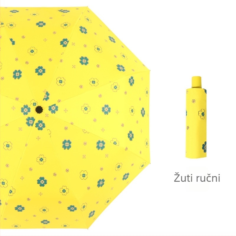 Trodijelni automatski kišobran s 8 rebara od vlakana, željezni oslonac, plastična drška, ispis logotipa, UPF > 40, težina 310 g