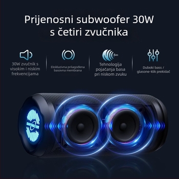 Bluetooth zvučnik — IPX7 vodootporan, raspon frekvencija 100 Hz–20 kHz, SNR ≥70 dB, Bluetooth 2.0 s TF kartom