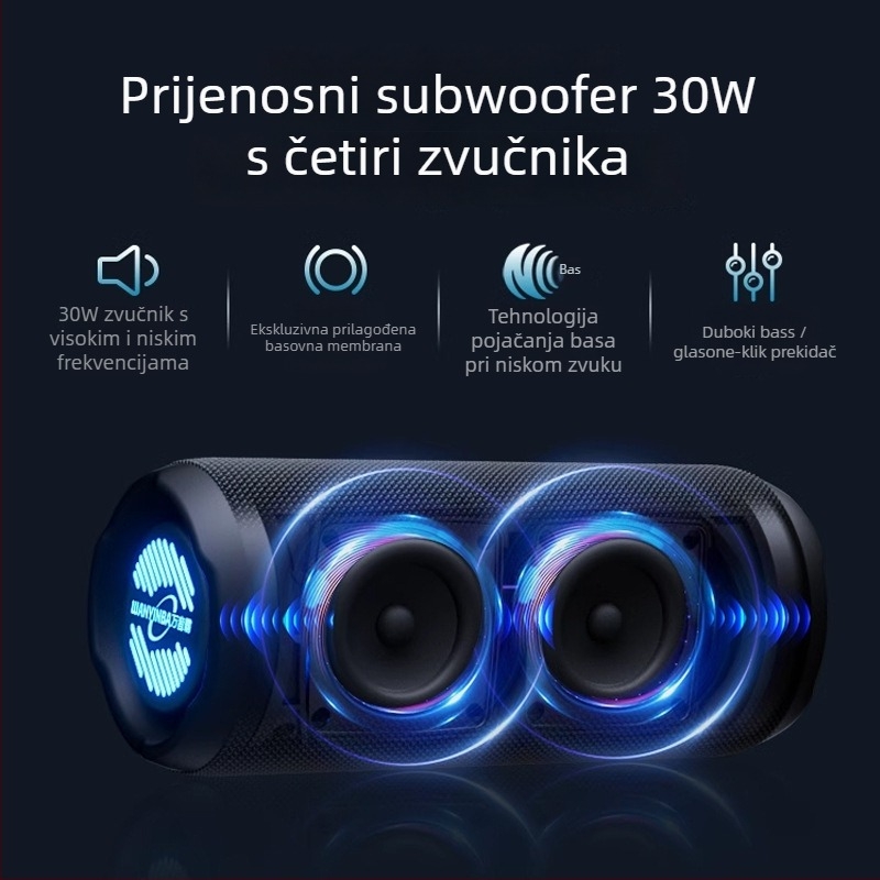 Bluetooth zvučnik — IPX7 vodootporan, raspon frekvencija 100 Hz–20 kHz, SNR ≥70 dB, Bluetooth 2.0 s TF kartom