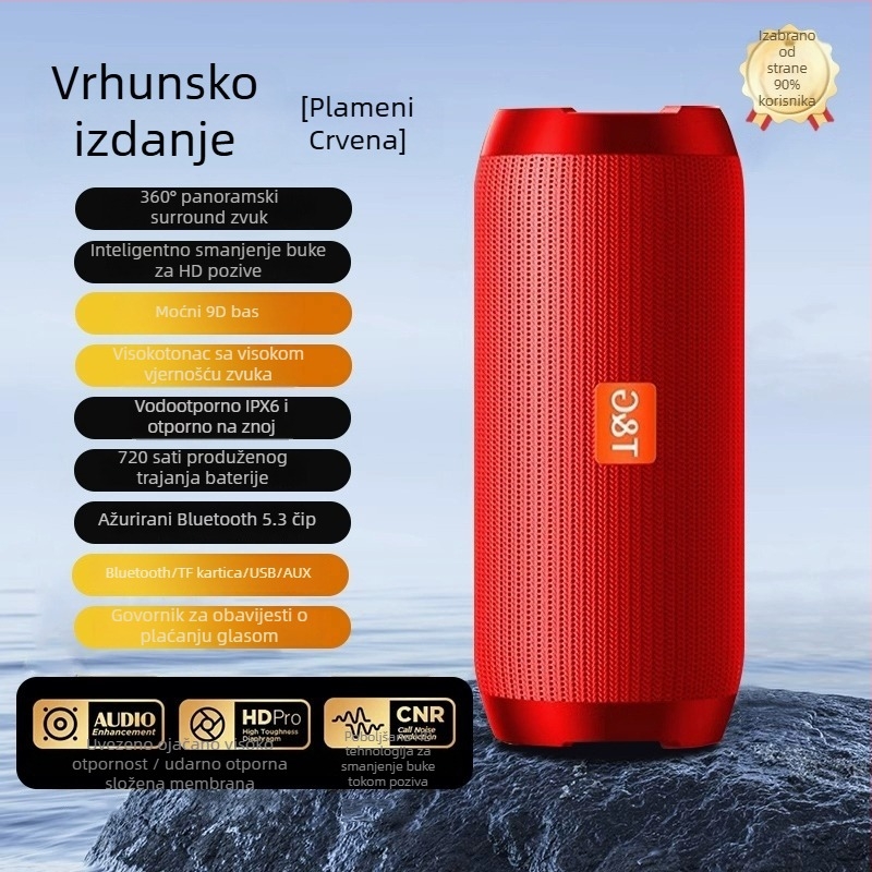 Bluetooth zvučnik — IPX7 vodootporan, raspon frekvencija 100 Hz–20 kHz, SNR ≥70 dB, Bluetooth 2.0 s TF kartom