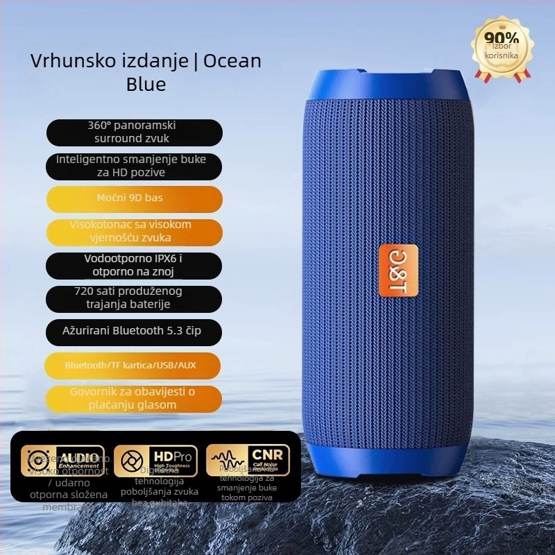 Bluetooth zvučnik — IPX7 vodootporan, raspon frekvencija 100 Hz–20 kHz, SNR ≥70 dB, Bluetooth 2.0 s TF kartom