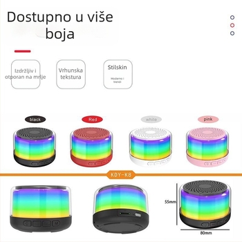 K8 Bluetooth zvučnik, 5W, Bluetooth 5.0, frekvencijski raspon 100Hz-20kHz, SNR ≥70dB, ugrađena baterija 300–500mAh