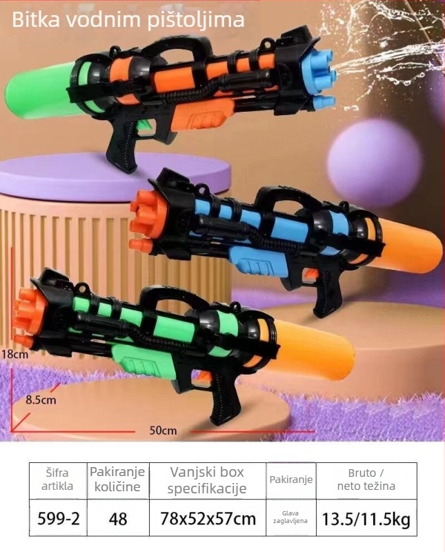 Plastična vodena pištolj s izvlačnom dvostrukom mlaznicom, visokotlačna igračka za dječake