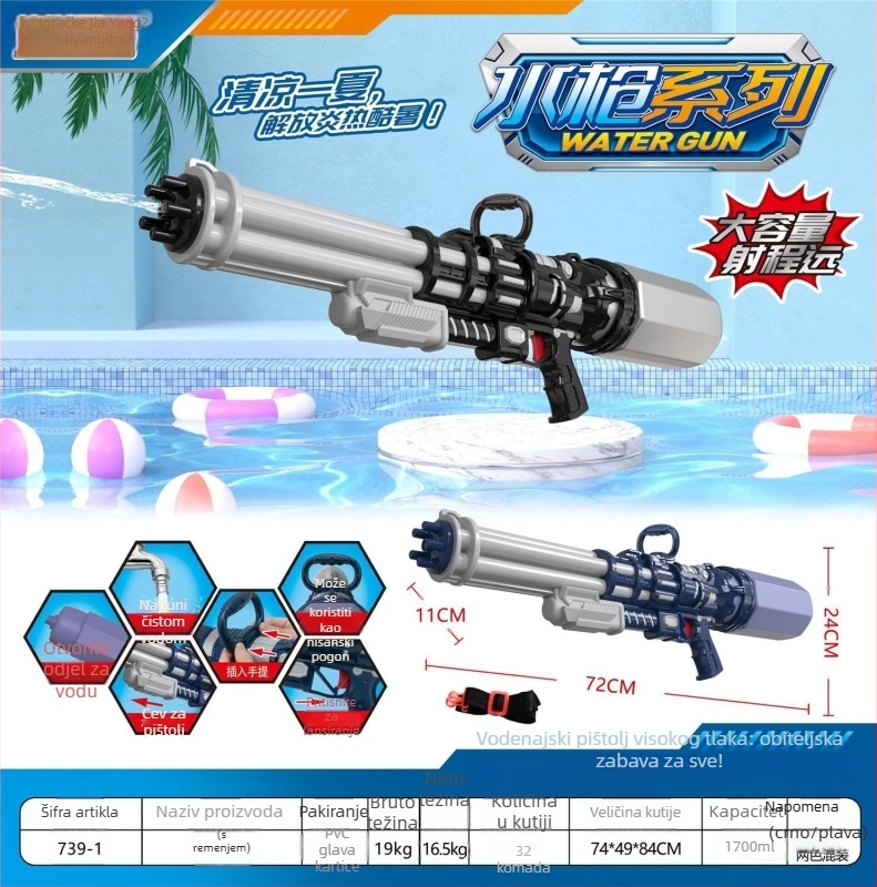 Plastična vodena pištolj s izvlačnom dvostrukom mlaznicom, visokotlačna igračka za dječake