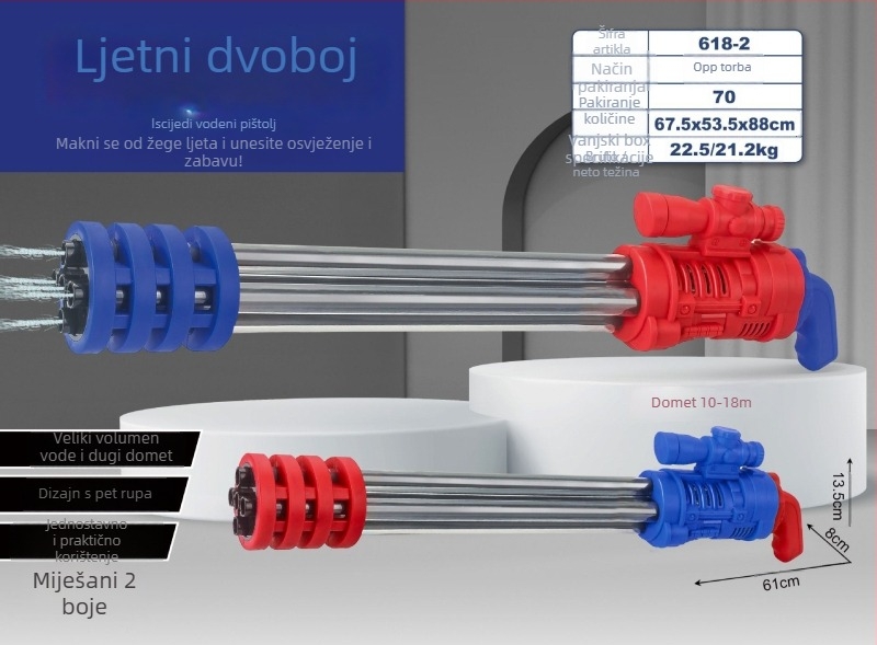 Plastična vodena pištolj s izvlačnom dvostrukom mlaznicom, visokotlačna igračka za dječake