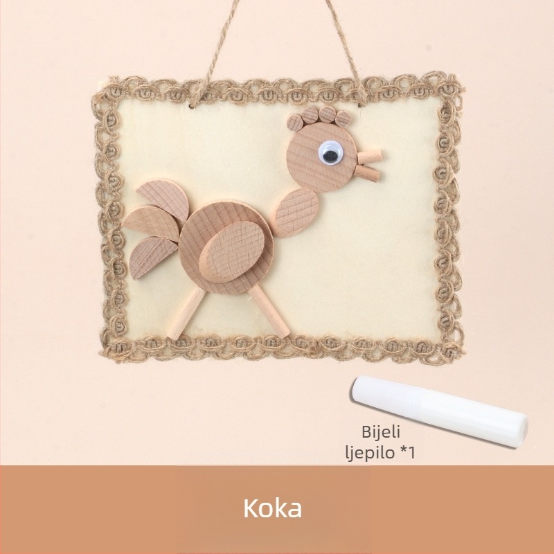 Dječji DIY set za izradu drvenog foto okvira – prirodni kružni i kvadratni drveni elementi i grančice (DIY, prilagodljiv, obojano pakiranje)