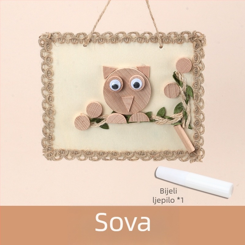 Dječji DIY set za izradu drvenog foto okvira – prirodni kružni i kvadratni drveni elementi i grančice (DIY, prilagodljiv, obojano pakiranje)