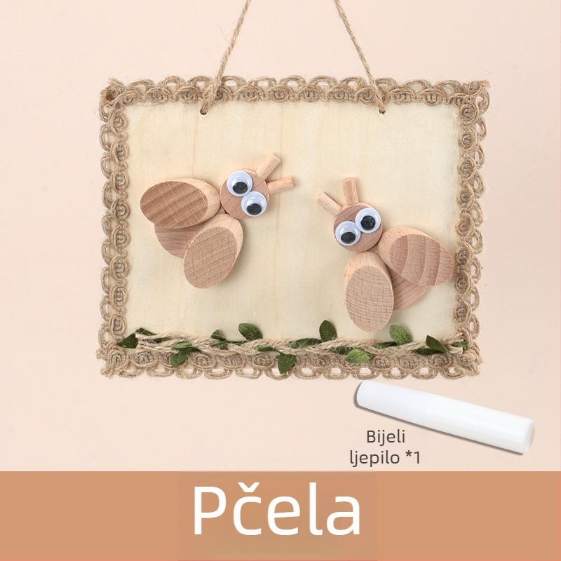 Dječji DIY set za izradu drvenog foto okvira – prirodni kružni i kvadratni drveni elementi i grančice (DIY, prilagodljiv, obojano pakiranje)
