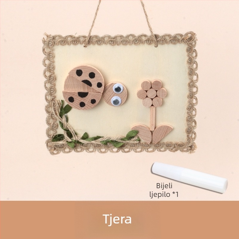 Dječji DIY set za izradu drvenog foto okvira – prirodni kružni i kvadratni drveni elementi i grančice (DIY, prilagodljiv, obojano pakiranje)