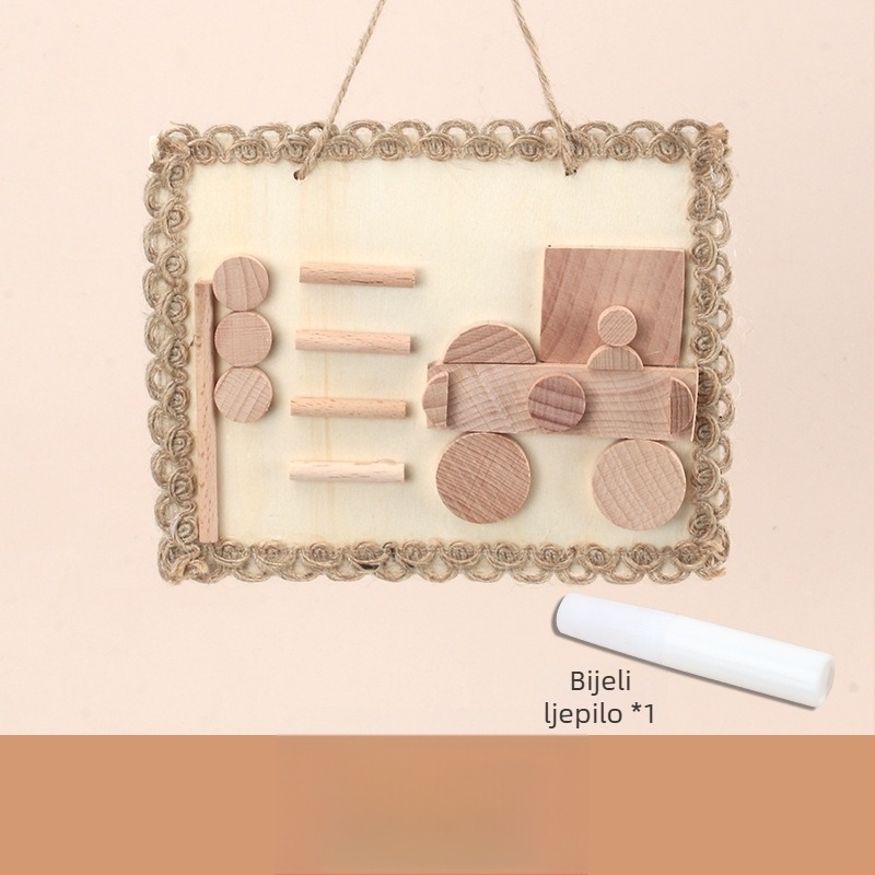 Dječji DIY set za izradu drvenog foto okvira – prirodni kružni i kvadratni drveni elementi i grančice (DIY, prilagodljiv, obojano pakiranje)