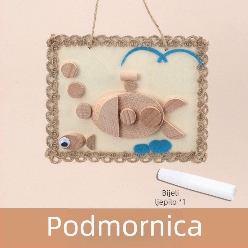 Dječji DIY set za izradu drvenog foto okvira – prirodni kružni i kvadratni drveni elementi i grančice (DIY, prilagodljiv, obojano pakiranje)