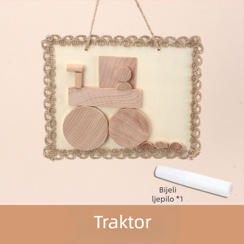 Dječji DIY set za izradu drvenog foto okvira – prirodni kružni i kvadratni drveni elementi i grančice (DIY, prilagodljiv, obojano pakiranje)