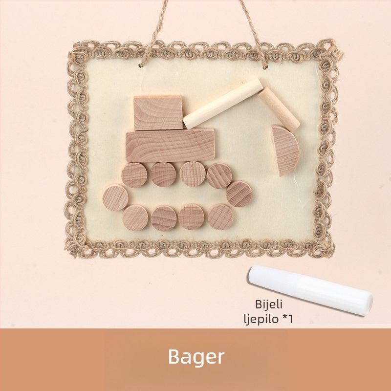 Dječji DIY set za izradu drvenog foto okvira – prirodni kružni i kvadratni drveni elementi i grančice (DIY, prilagodljiv, obojano pakiranje)