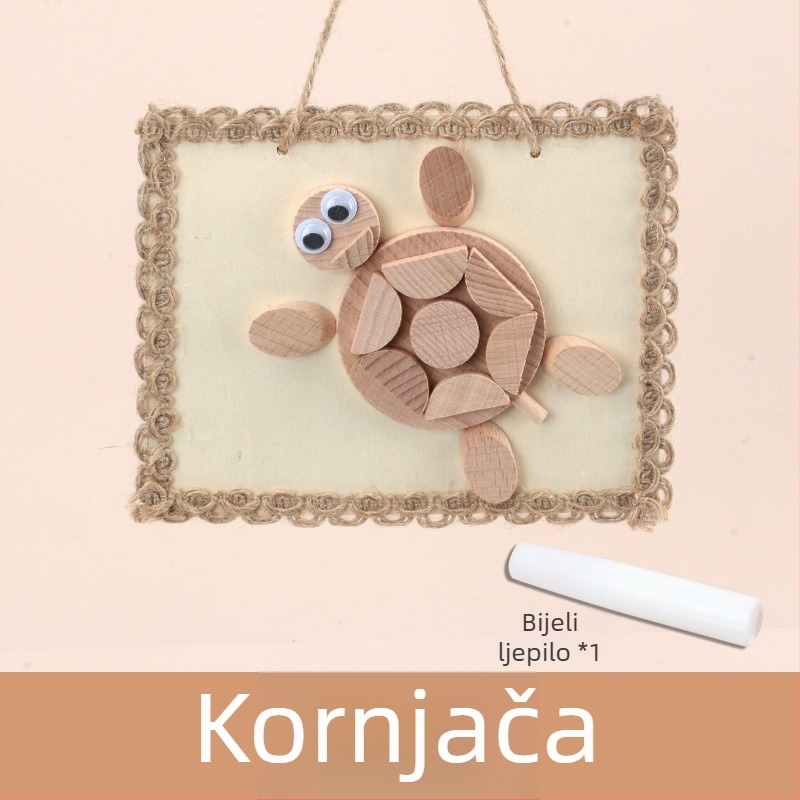 Dječji DIY set za izradu drvenog foto okvira – prirodni kružni i kvadratni drveni elementi i grančice (DIY, prilagodljiv, obojano pakiranje)