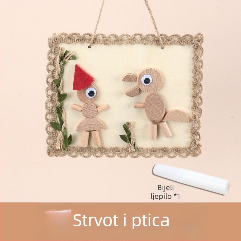 Dječji DIY set za izradu drvenog foto okvira – prirodni kružni i kvadratni drveni elementi i grančice (DIY, prilagodljiv, obojano pakiranje)