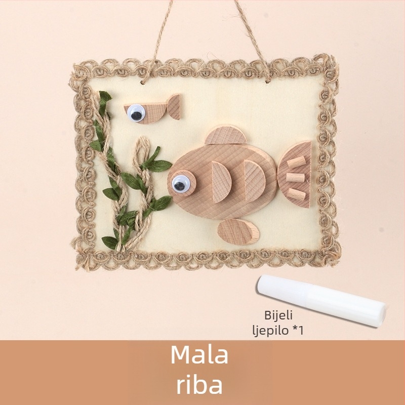 Dječji DIY set za izradu drvenog foto okvira – prirodni kružni i kvadratni drveni elementi i grančice (DIY, prilagodljiv, obojano pakiranje)