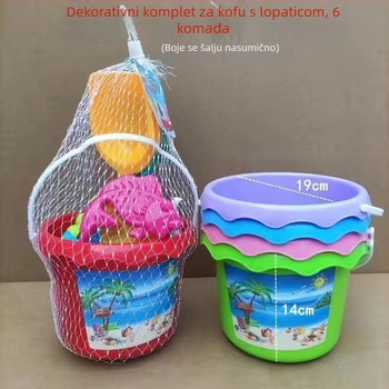 Plažni set igračaka za pijesak s vedrom, lopaticom i kalupima za pijesak – materijal PP, marka Chida, pakiranje mrežasta vrećica, za djecu 4–6 godina