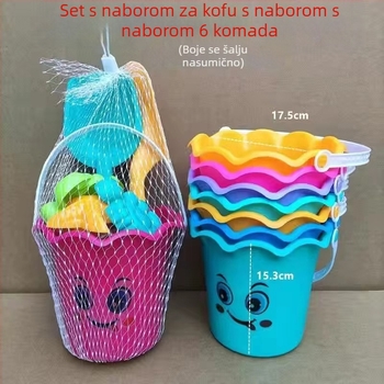 Plažni set igračaka za pijesak s vedrom, lopaticom i kalupima za pijesak – materijal PP, marka Chida, pakiranje mrežasta vrećica, za djecu 4–6 godina