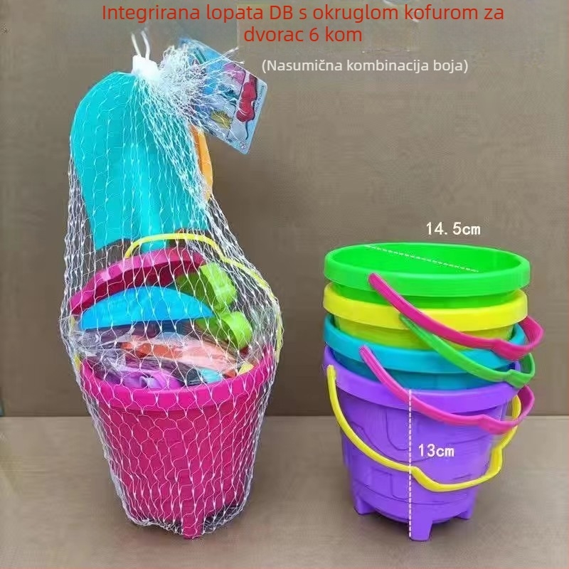 Plažni set igračaka za pijesak s vedrom, lopaticom i kalupima za pijesak – materijal PP, marka Chida, pakiranje mrežasta vrećica, za djecu 4–6 godina