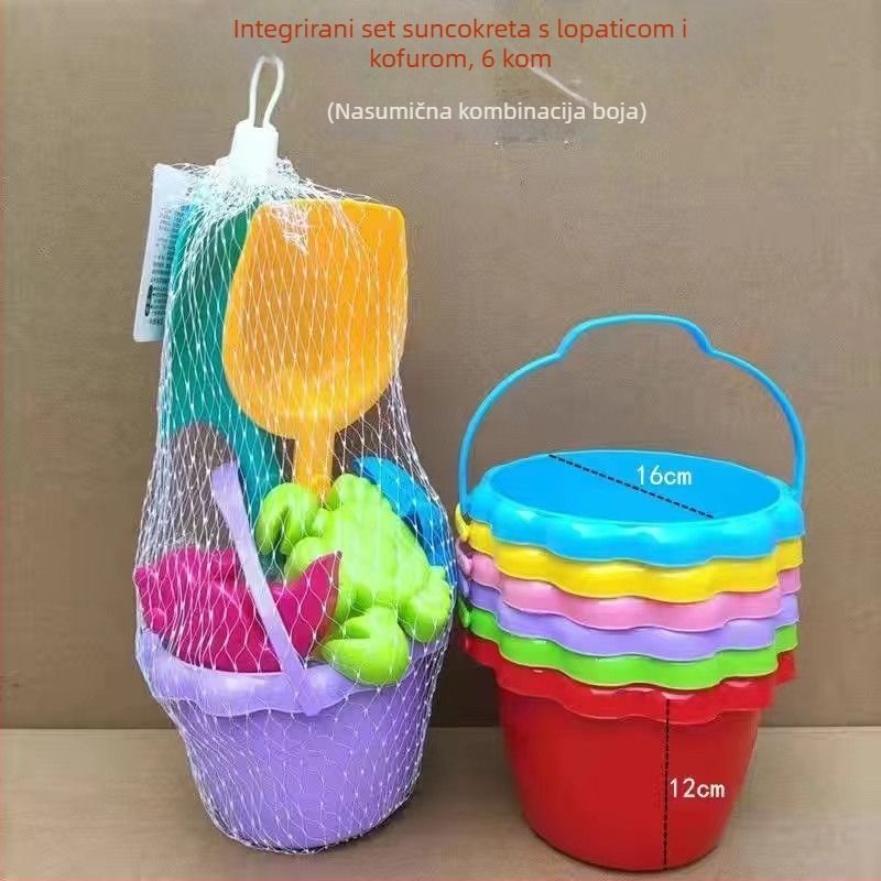 Plažni set igračaka za pijesak s vedrom, lopaticom i kalupima za pijesak – materijal PP, marka Chida, pakiranje mrežasta vrećica, za djecu 4–6 godina