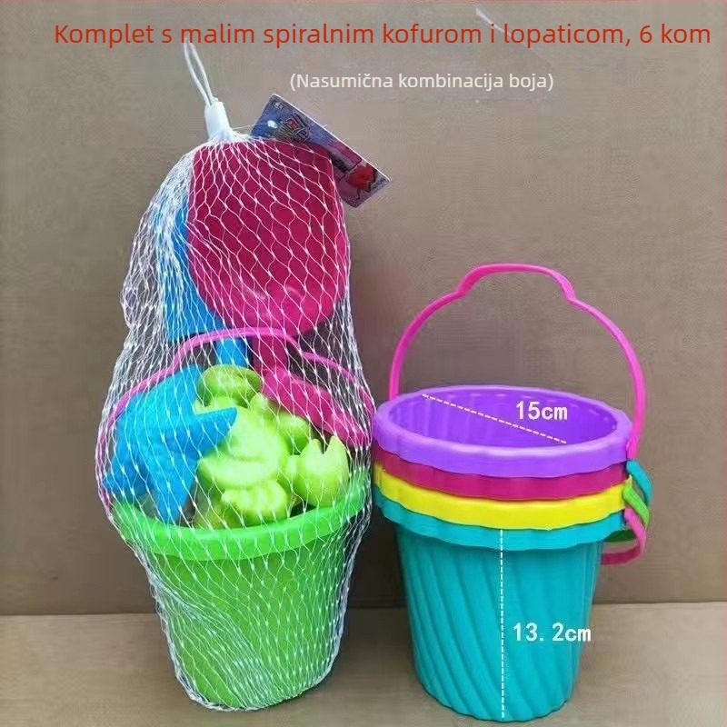 Plažni set igračaka za pijesak s vedrom, lopaticom i kalupima za pijesak – materijal PP, marka Chida, pakiranje mrežasta vrećica, za djecu 4–6 godina