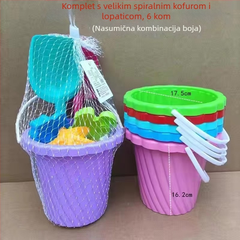 Plažni set igračaka za pijesak s vedrom, lopaticom i kalupima za pijesak – materijal PP, marka Chida, pakiranje mrežasta vrećica, za djecu 4–6 godina