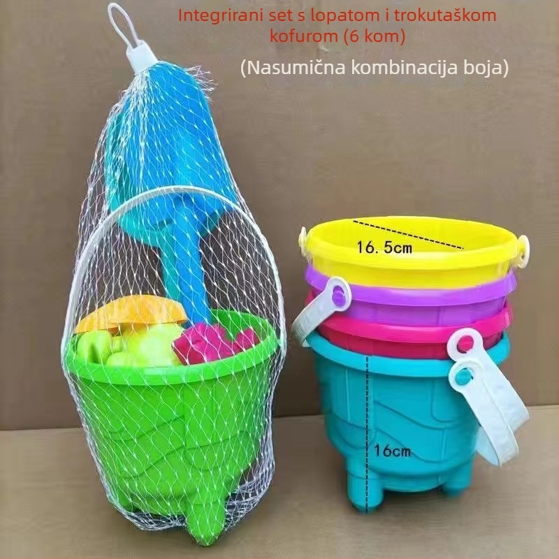 Plažni set igračaka za pijesak s vedrom, lopaticom i kalupima za pijesak – materijal PP, marka Chida, pakiranje mrežasta vrećica, za djecu 4–6 godina