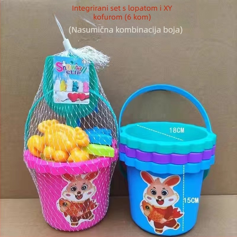 Plažni set igračaka za pijesak s vedrom, lopaticom i kalupima za pijesak – materijal PP, marka Chida, pakiranje mrežasta vrećica, za djecu 4–6 godina