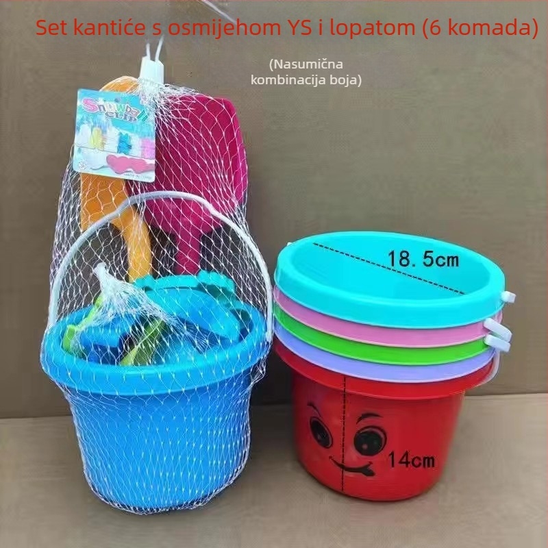 Plažni set igračaka za pijesak s vedrom, lopaticom i kalupima za pijesak – materijal PP, marka Chida, pakiranje mrežasta vrećica, za djecu 4–6 godina