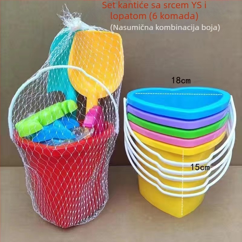 Plažni set igračaka za pijesak s vedrom, lopaticom i kalupima za pijesak – materijal PP, marka Chida, pakiranje mrežasta vrećica, za djecu 4–6 godina