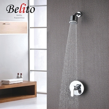 Zatvoren zidni tuš-sustav s mesinganim tijelom, ugradnja u zid, miješanje tople i hladne vode, štedna mlaznica, model 001