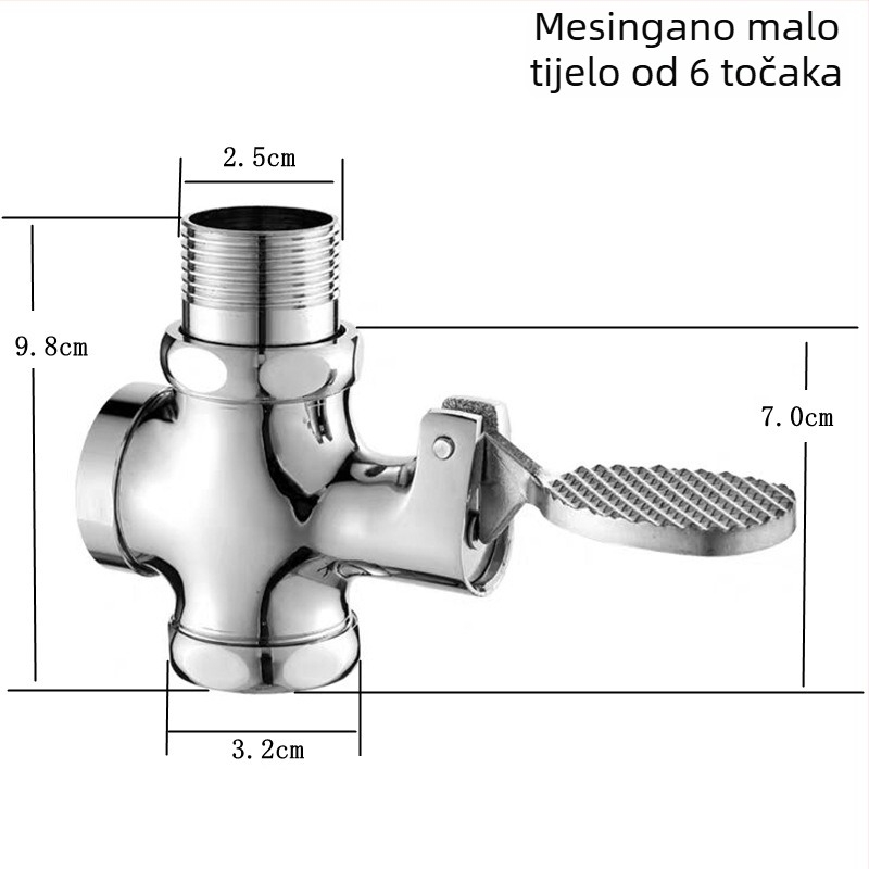 Bakrena pedalna splak ventila za klozet za čučanje – kašnjenje ventila, izlaz 1 inč, vrijeme ispiranja 4–7 s, moderni stil