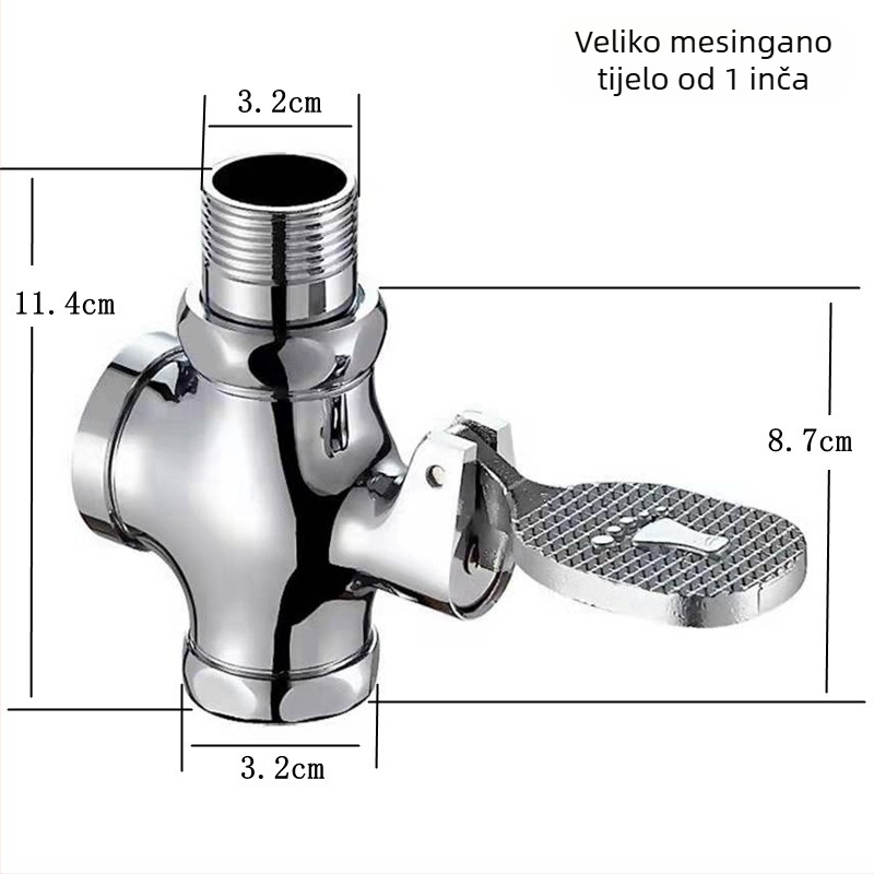 Bakrena pedalna splak ventila za klozet za čučanje – kašnjenje ventila, izlaz 1 inč, vrijeme ispiranja 4–7 s, moderni stil