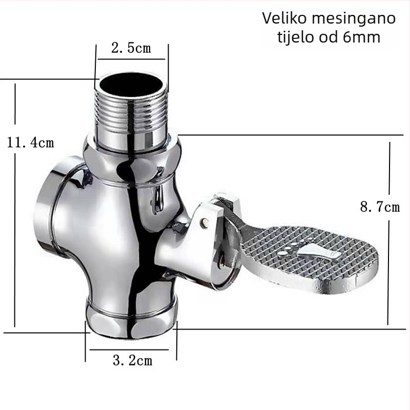 Bakrena pedalna splak ventila za klozet za čučanje – kašnjenje ventila, izlaz 1 inč, vrijeme ispiranja 4–7 s, moderni stil