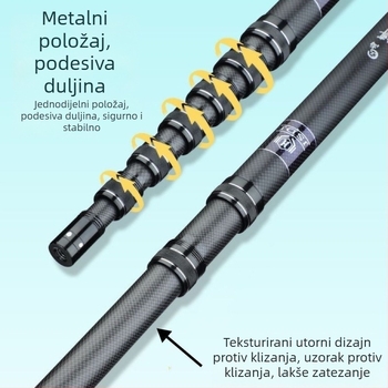 Kratka teleskopska štapa za mrežu, karbonska konstrukcija, izuzetno čvrsta, prijenosna, s ojačanim sučeljem