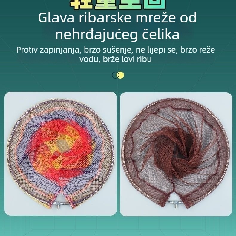 Kratka teleskopska štapa za mrežu, karbonska konstrukcija, izuzetno čvrsta, prijenosna, s ojačanim sučeljem