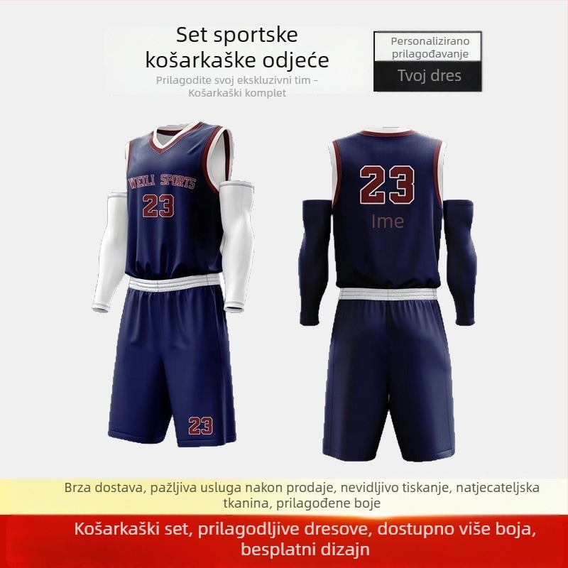 Košarkaška uniforma unisex, bez rukava, V-izrez, 100% poliester, mješavina kemijskih vlakana