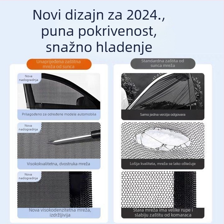 Auto mreža protiv komaraca za bočni prozor – mreža od materijala, univerzalna kompatibilnost, zaštita od insekata i sjenila