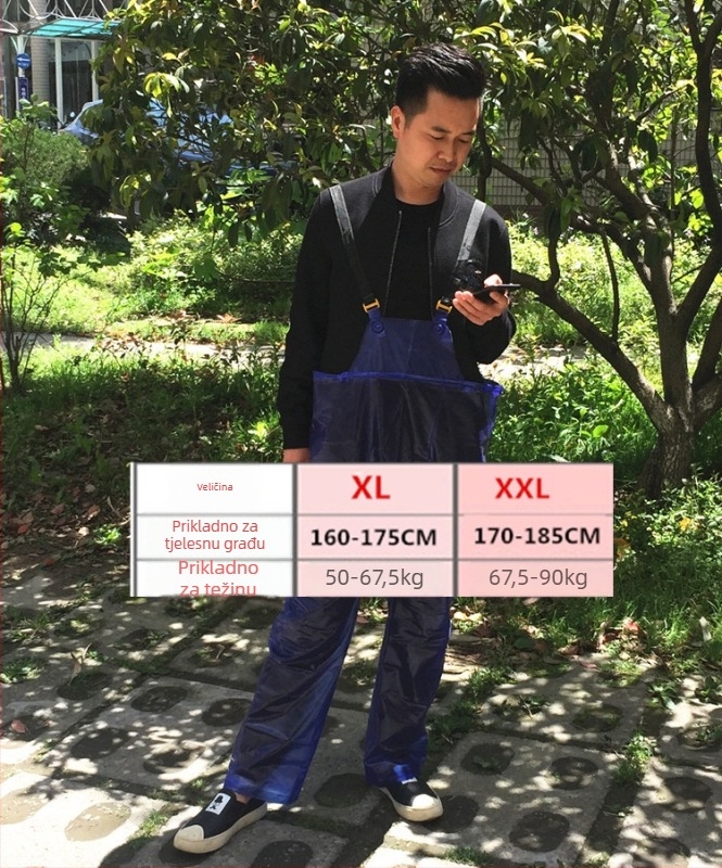 Dva dijela kišnog kompleta s kaiševima: kišna jakna i kišne hlače, PVC tkanina debela 40, za odrasle.