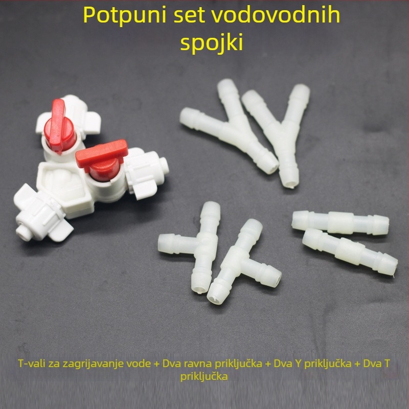 Pribor za grijanje vode: izolacijski omotač cijevi za glavnu jedinicu, trokraki ventil, spojnik za grijanje vode, poklopac za punjenje vode (SNTPJ, 10–20 m², Haishengda)